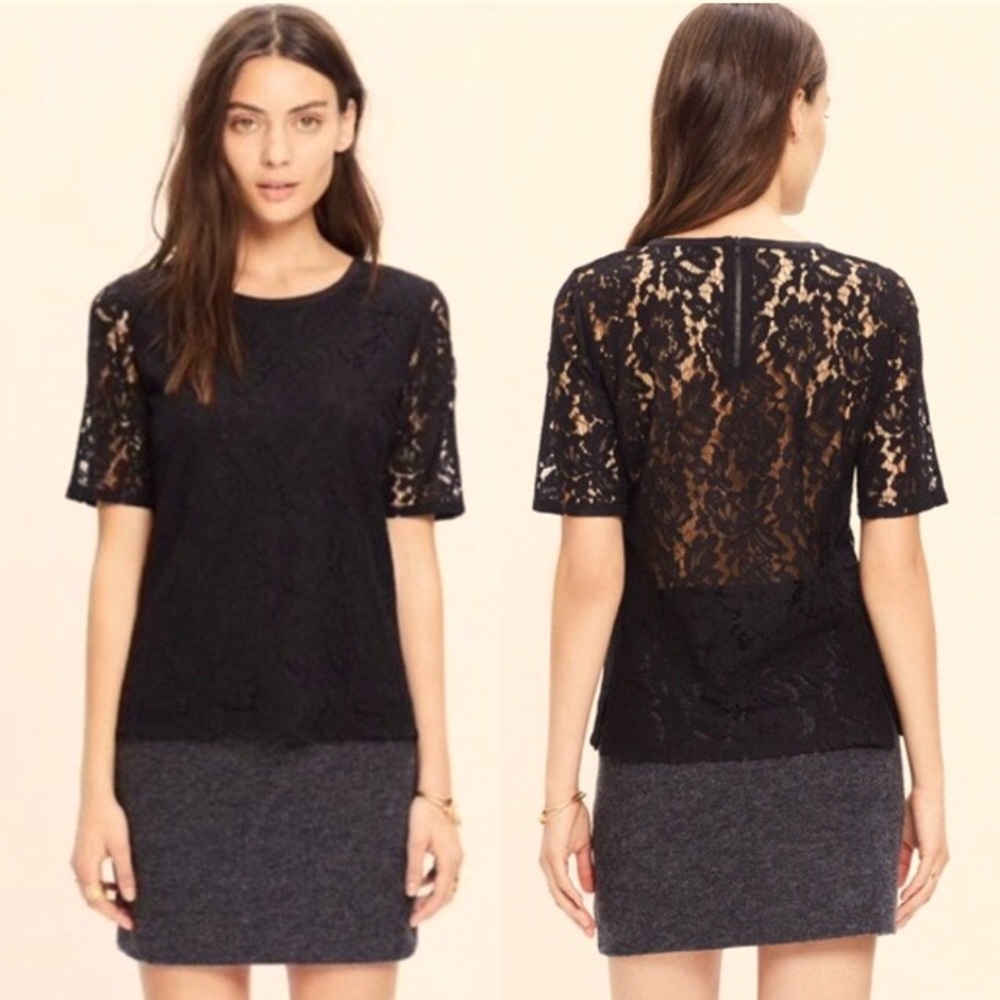 Madewell black lace peek-a-boo tee